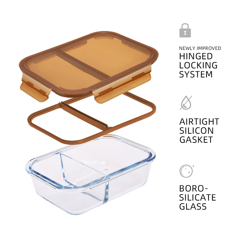 IKOO Amber Color Glass Lunch Box with Compartments Exporters 