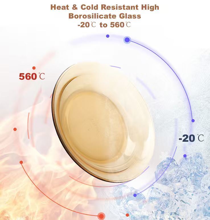 IKOO Round Amber Color High Borosilicate Glass Casserole Dish with Lid