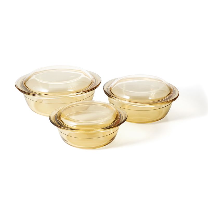 IKOO Round Amber Color High Borosilicate Glass Casserole Dish with Lid