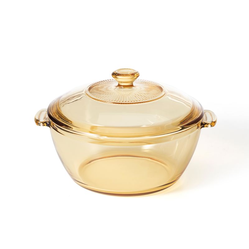 IKOO Round Amber Color High Borosilicate Glass Casserole Dish with Lid
