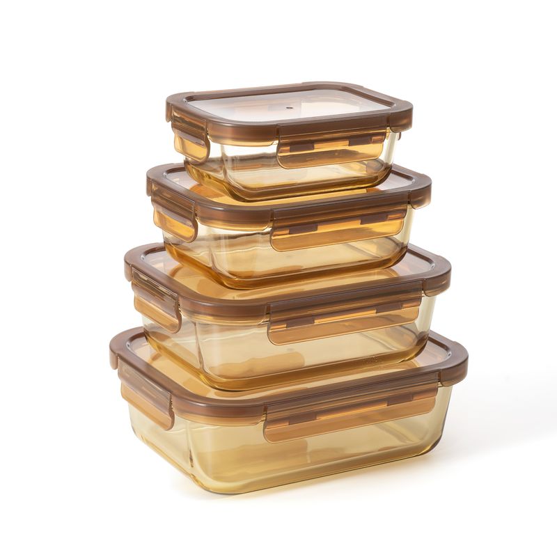 IKOO Amber Glass Meal Prep Containers Microwave Safe Glass Lunch Box