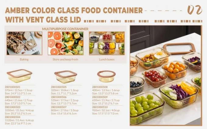 IKOO Amber Glass Food Storage Container with Vented Glass Lid BPA-Free High Borosilicate Glass 0