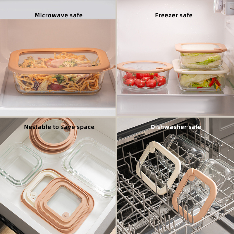 IKOO Plastic Free  Amber Glass Food Storage Container with Vented Glass Lid