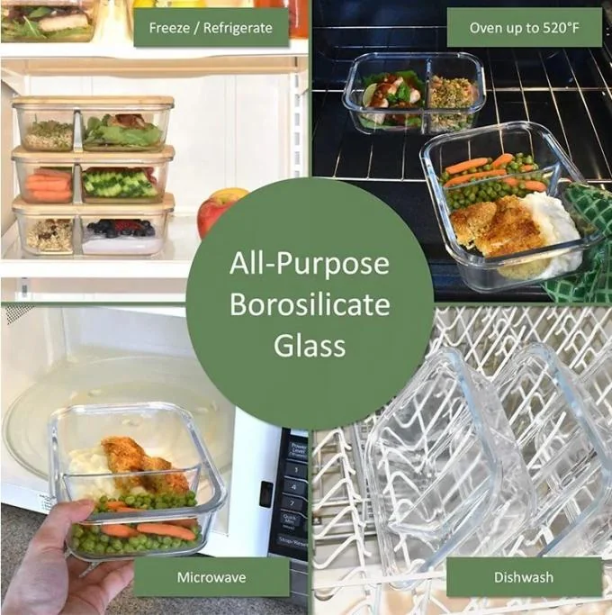 IKOO Bamboo Lid Divided Glass Container – Borosilicate Microwave Safe 2