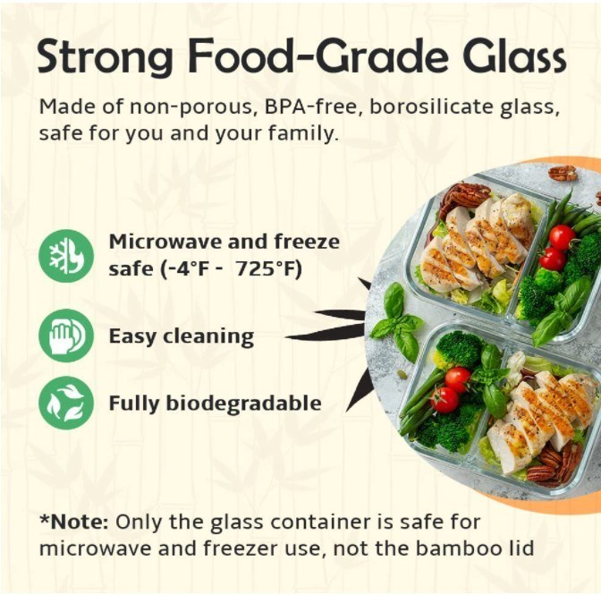 IKOO Bamboo Lid Divided Glass Container Manufacturers