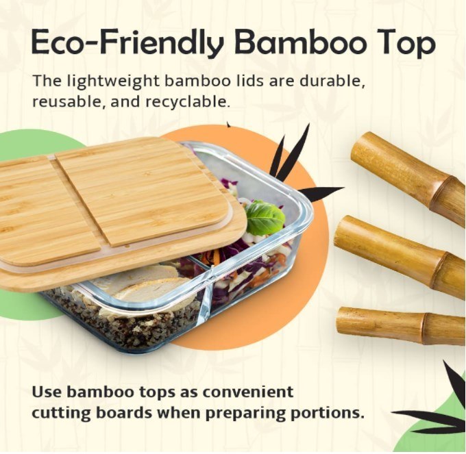 IKOO Bamboo Lid Divided Glass Container Manufacturers
