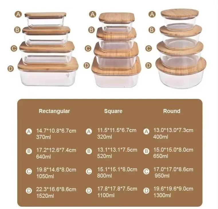 BPA Free Glass Meal Prep Food Storage Containers with Bamboo Lid