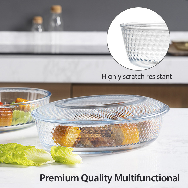 Deep Ribbed Glass Casserole Glass Baking Dish for Oven