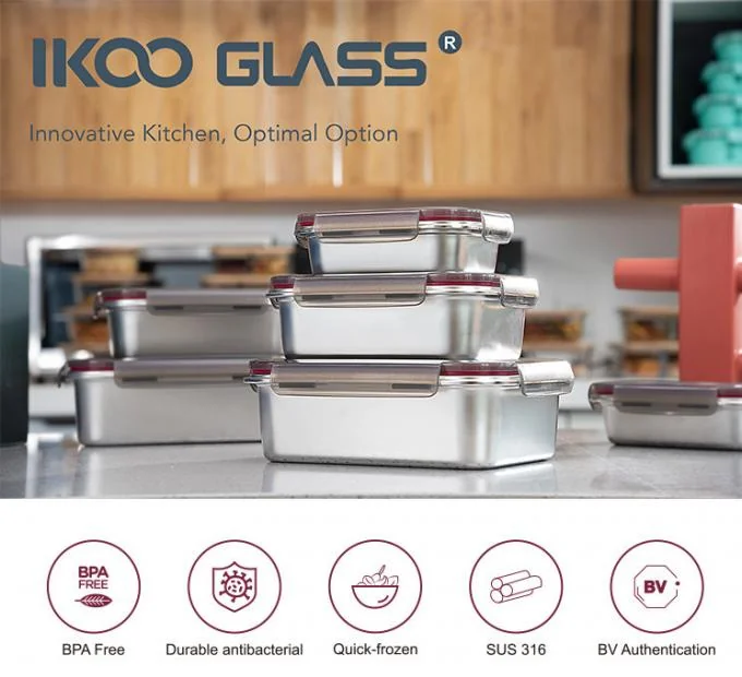 IKOO BPA Free Airtight Stainless Steel Food Storage Container with Multiple Sizes and Leak-proof PP Lid 0
