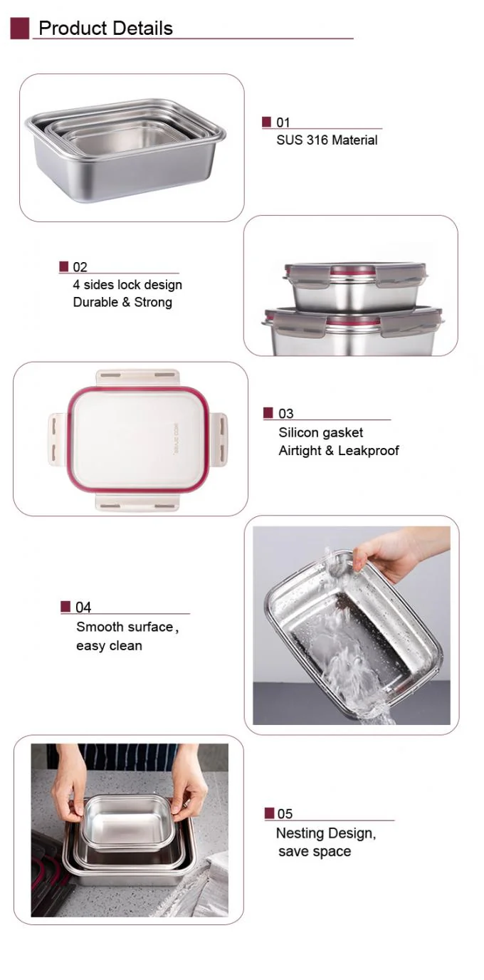IKOO BPA Free Airtight Stainless Steel Food Storage Container with Multiple Sizes and Leak-proof PP Lid 1