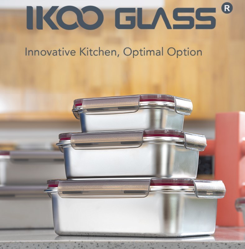 IKOO BPA Free Airtight Stainless Steel Food Storage Container with Leak-proof PP Lid