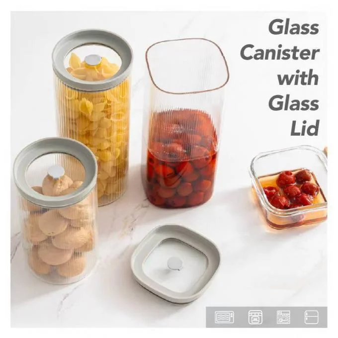 IKOO BPA Free Dishwasher Safe Airtight Glass Canister with Tempered Glass Lid for Food Storage 0