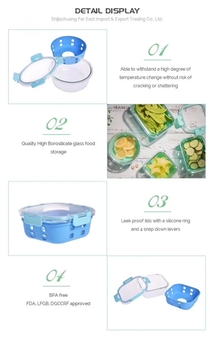 IKOO BPA Free Leak Proof Glass Food Container with Thermal Shock Resistant Borosilicate Glass and Cool Lock PP Lid 1