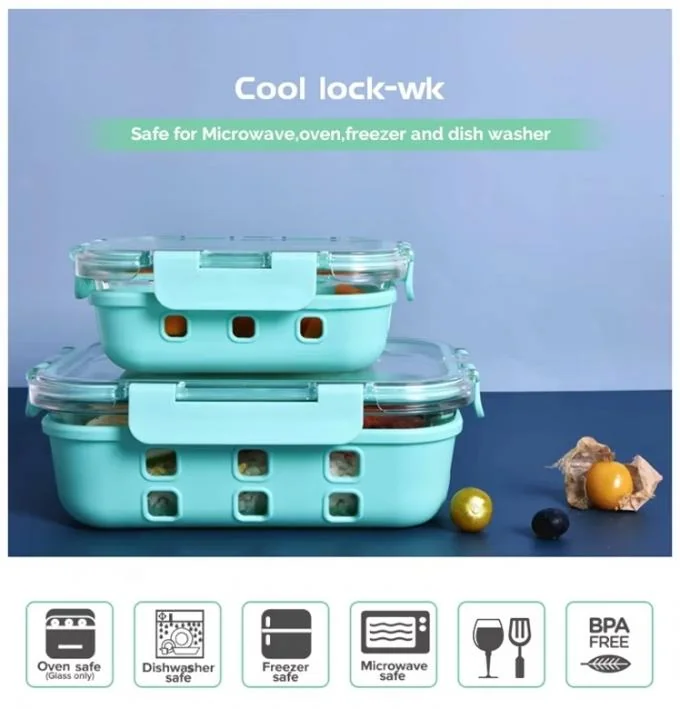 IKOO BPA Free Leak Proof Glass Food Container with Thermal Shock Resistant Borosilicate Glass and Cool Lock PP Lid 0