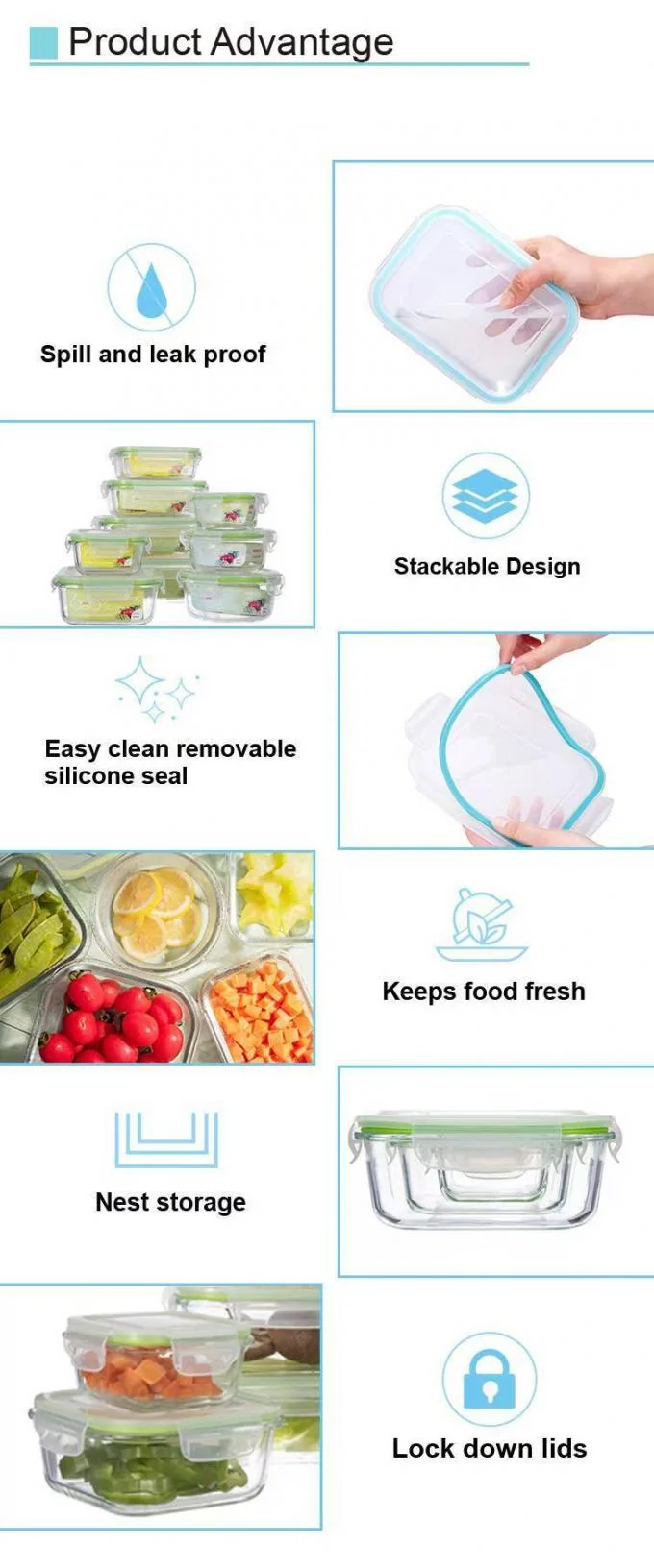 IKOO BPA Free Leak Proof Microwave Safe Glass Food Storage Containers with PP Lids for Meal Prep 1