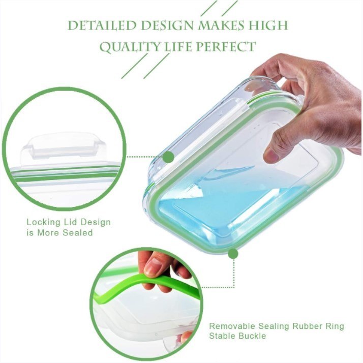 IKOO BPA Free Leak Proof Microwave Safe Glass Food Storage Containers with PP Lids for Meal Prep
