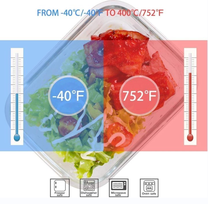 IKOO BPA Free Leak Proof Microwave Safe Glass Food Storage Containers with PP Lids for Meal Prep