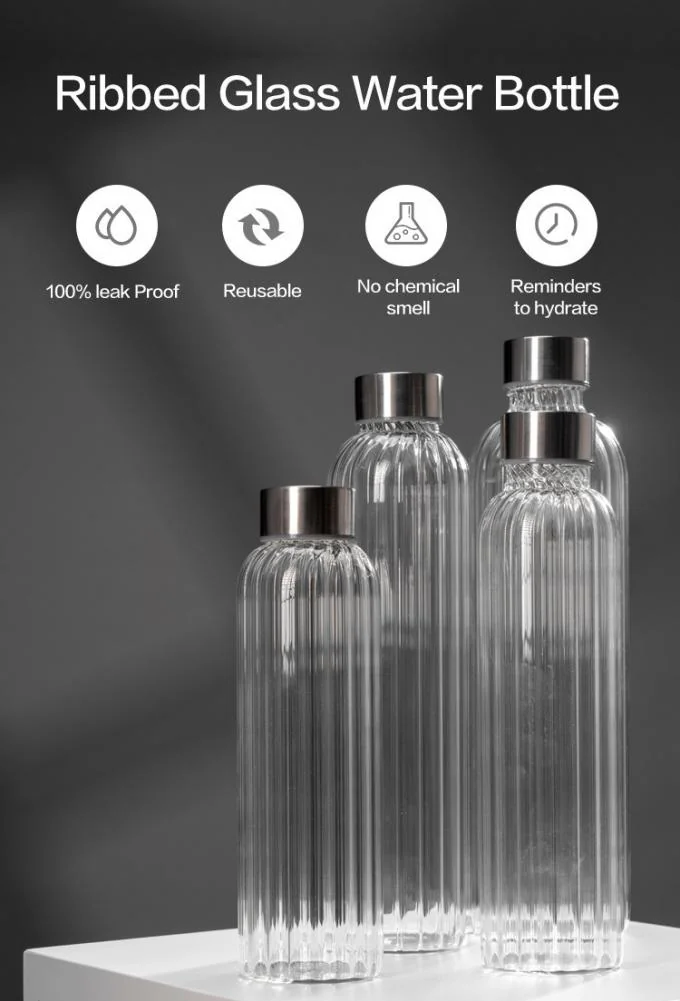 IKOO BPA-Free Reusable Glass Water Bottle with Leak-proof Airtight Lid and Dishwasher Safe Borosilicate Glass Bottle for Gym and Office 0