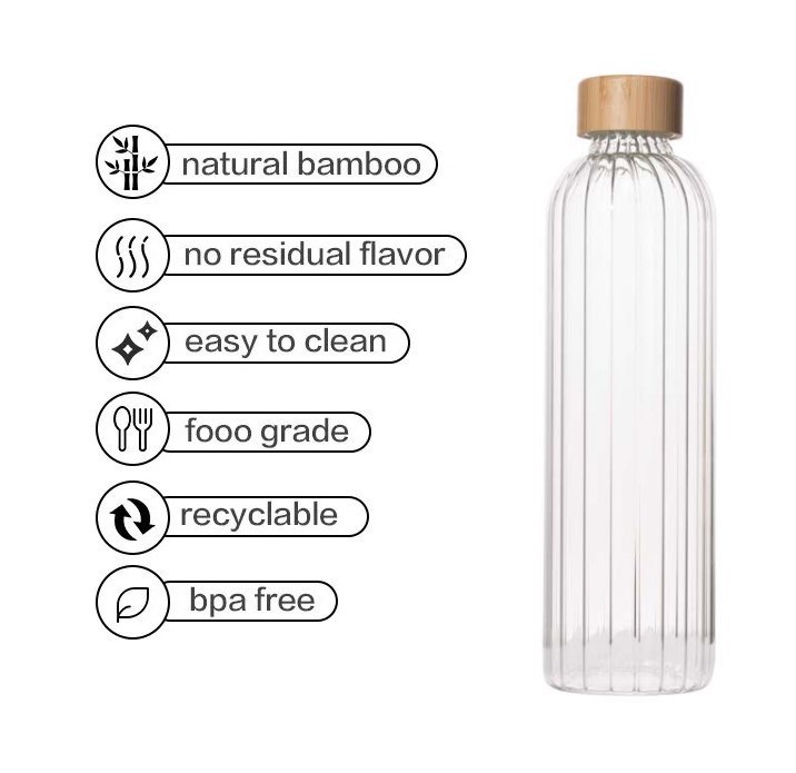 IKOO BPA-Free Reusable Glass Water Bottle with Leak-proof Airtight Lid and Dishwasher Safe