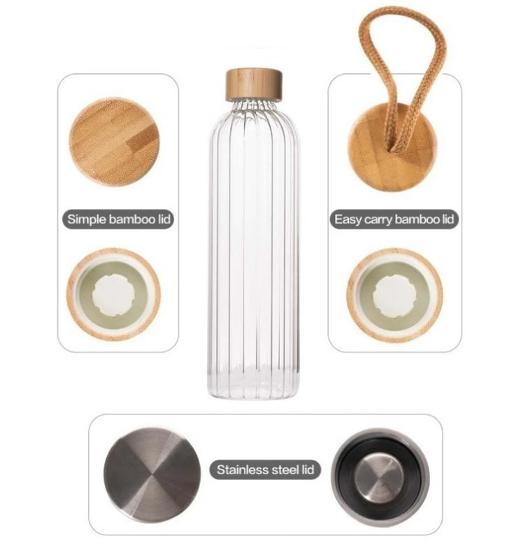 IKOO BPA-Free Reusable Glass Water Bottle with Leak-proof Airtight Lid and Dishwasher Safe