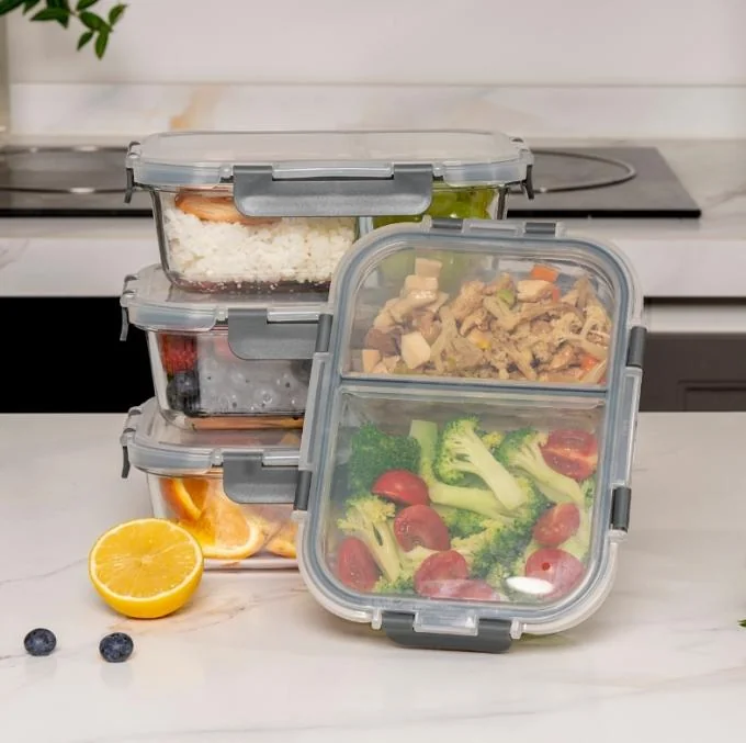 IKOO Divided Glass Food Container with Cool Lock PP Lid 0