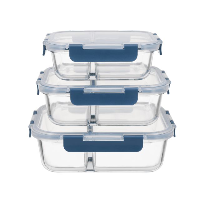 IKOO Divided Glass Food Container with Cool Lock PP Lid