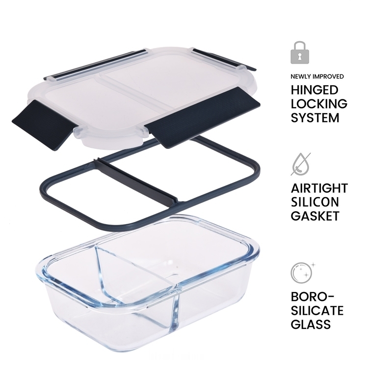 IKOO Divided Glass Food Container with Cool Lock PP Lid