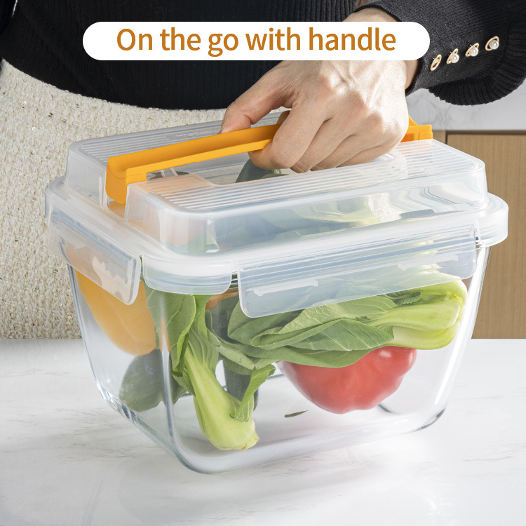 IKOO Extra Large Borosilicate Glass Food Storage Container with Airtight Lid and Handle
