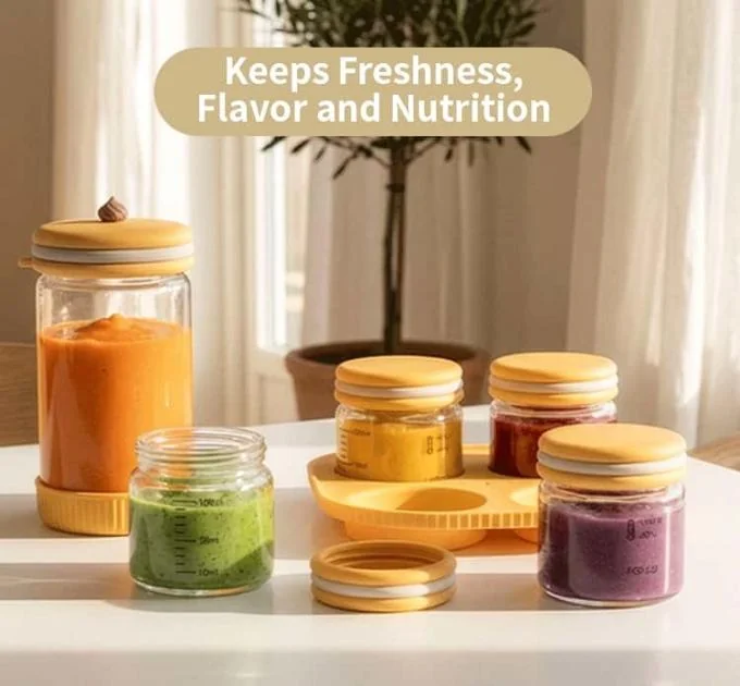 IKOO Glass Baby Food Containers with Silicone Lids, Small Baby Food Storage Jars with Tray Freezer, Fridge, Microwave and Dishwasher Safe 0
