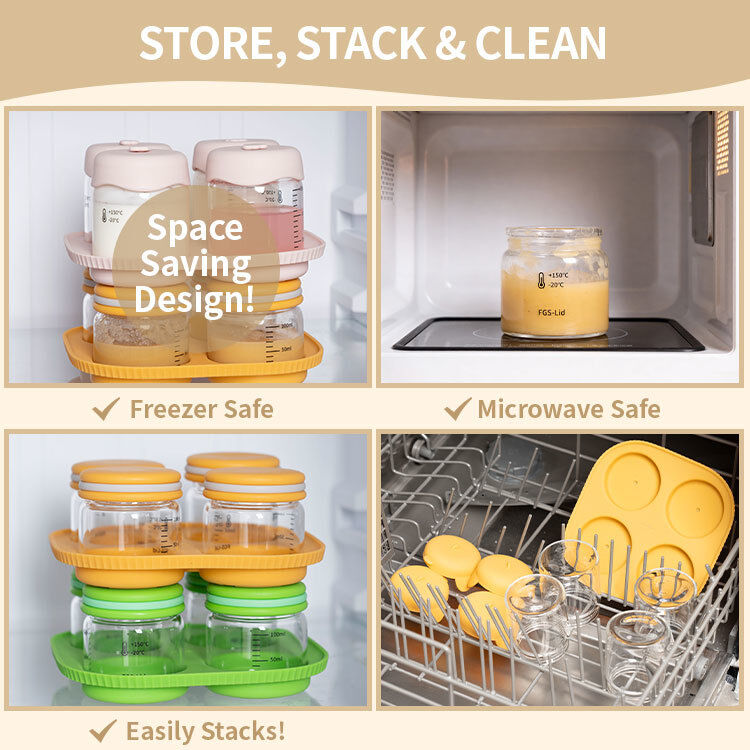 IKOO Glass Baby Food Containers with Silicone Lids and Tray