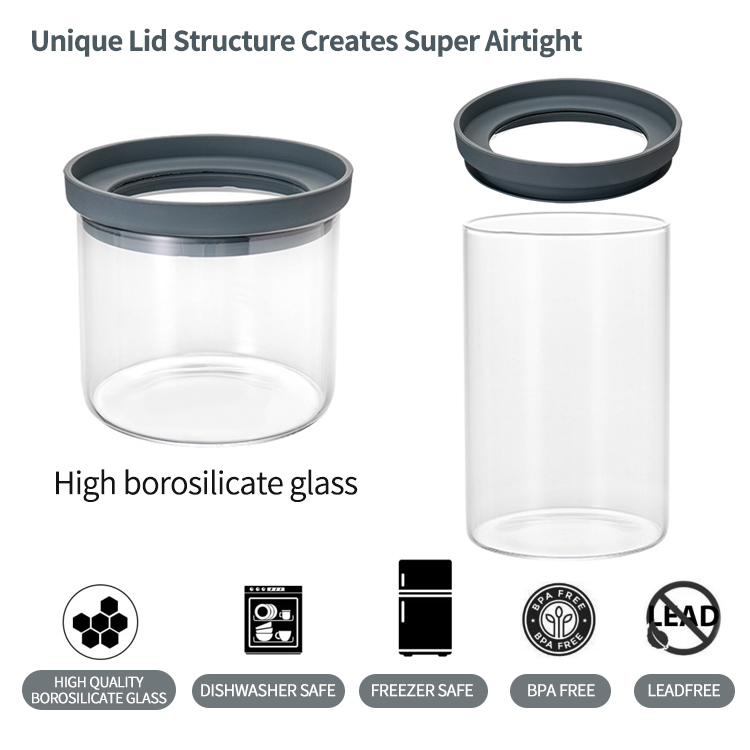 IKOO Glass Borosilicate Glass Canister with Airtight Seal Glass Lid