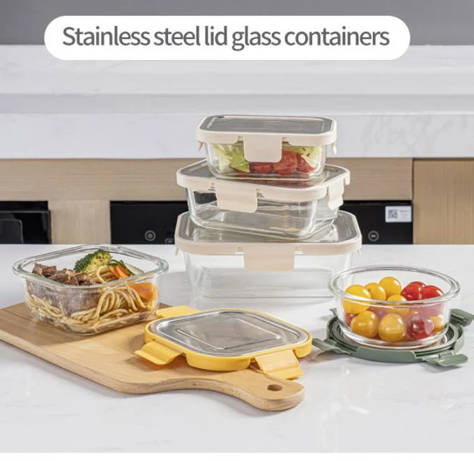 IKOO Glass Food Container with 4-Lock Stainless Steel Lid – Microwave, Oven, and Dishwasher Safe High Borosilicate Glass Storage 0