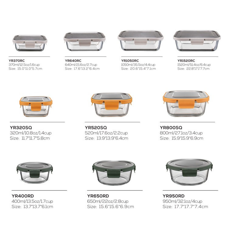 IKOO Glass Food Container with 4-Lock Stainless Steel Lid