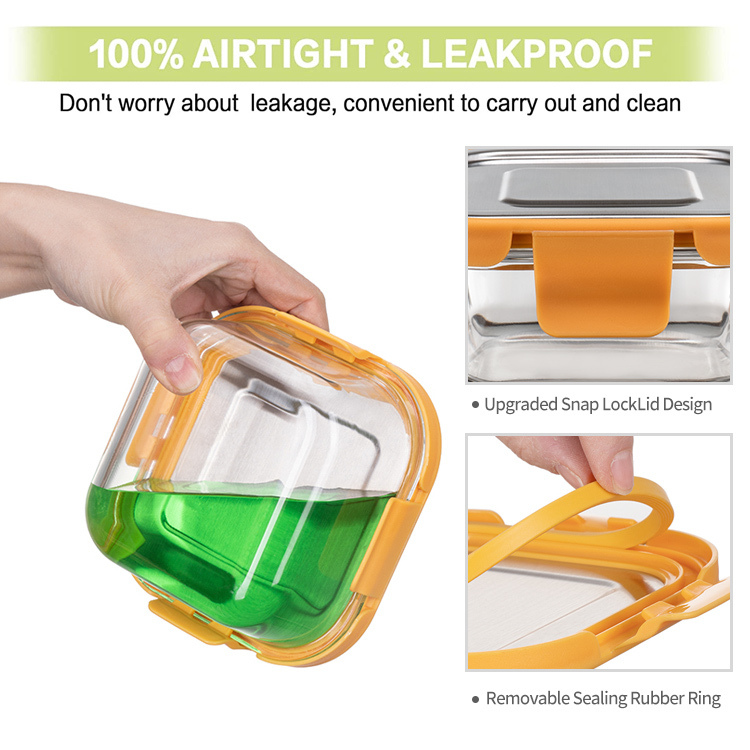 IKOO Glass Food Container with 4-Lock Stainless Steel Lid