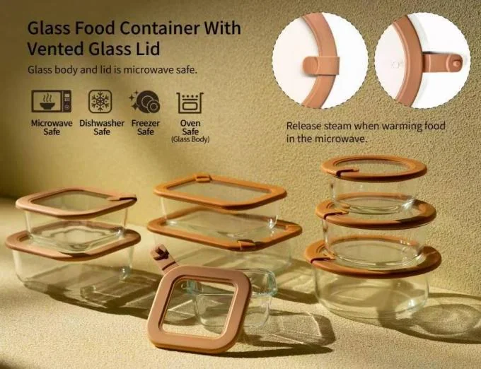 IKOO GLASS Microwave Safe Leak-proof Plastic Free Glass Food Storage Container with Glass Lid 0