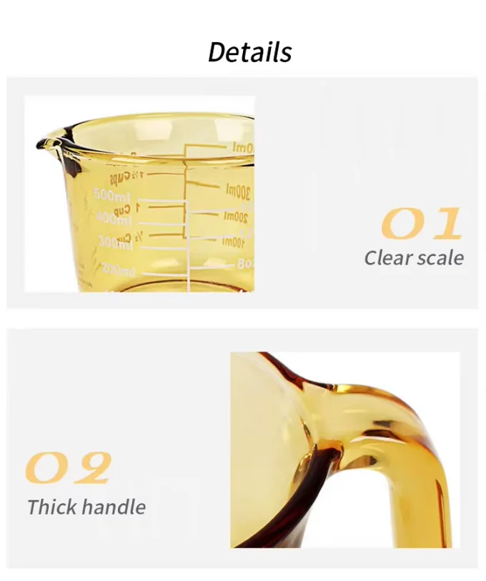 IKOO Heat Resistant Amber Color Glass Measuring Cup with 250ml/500ml/1000ml Capacity and High Borosilicate Glass 0