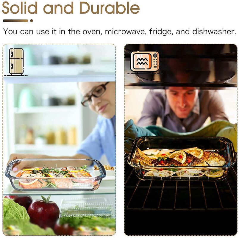IKOO Rectangular Glass Baking Tray Set Can be Used in Microwave and Oven