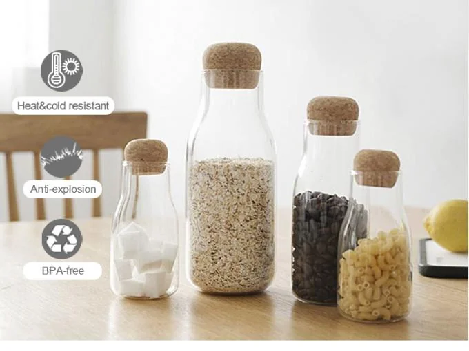 IKOO High Borosilicate Glass Carafe with Cork Stopper Microwave and Freezer Safe Beverage Pitcher 0