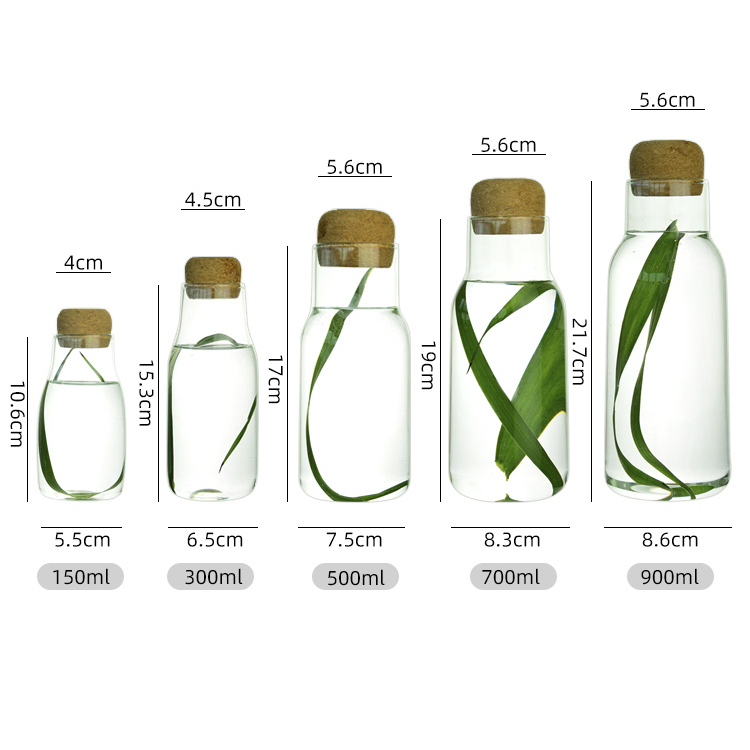 IKOO Borosilicate Glass Carafe with Cork Stopper Microwave and Freezer Safe Beverage Pitcher