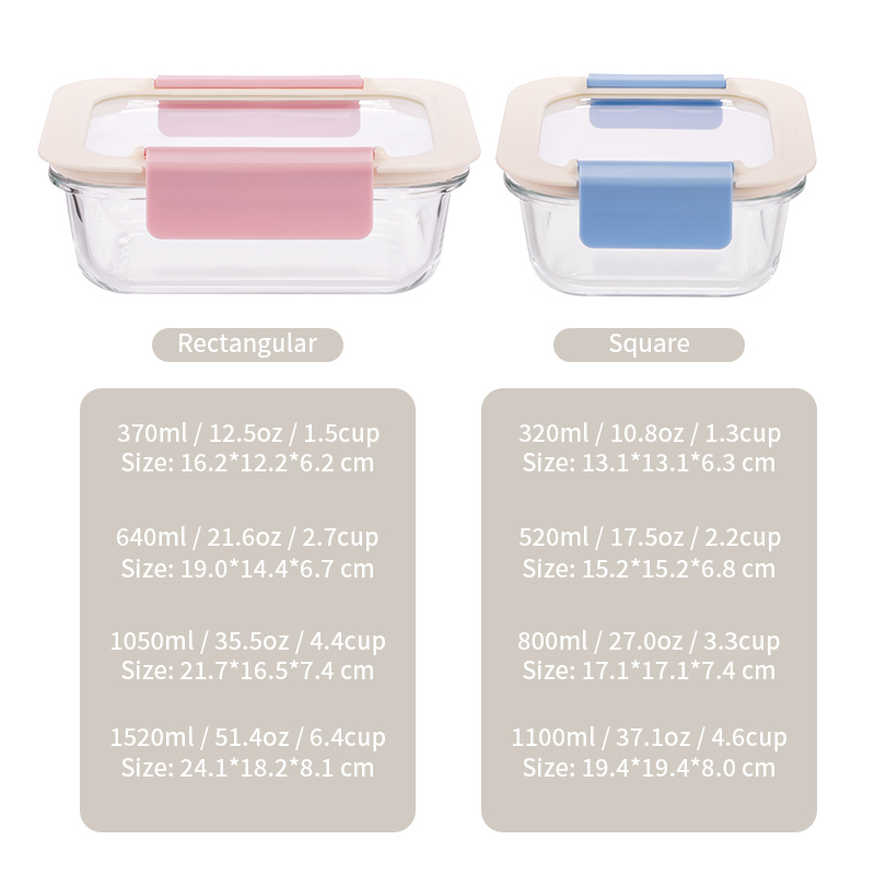 IKOO High Borosilicate Glass Food Container with 2-Lock PP Lid
