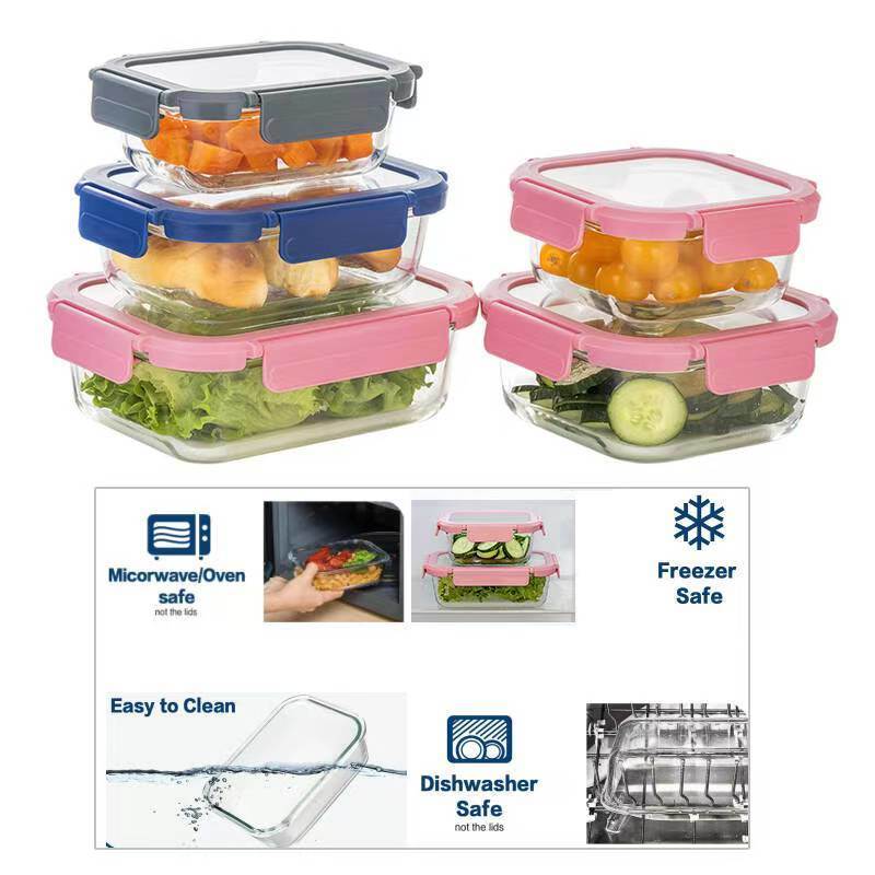IKOO High Borosilicate Glass Food Container with 2-Lock PP Lid – Microwave Safe and Leak-Proof for Meal Prep