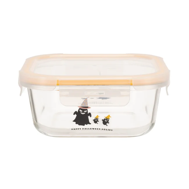 IKOO High Borosilicate Glass Food Container with Halloween Design and BPA-Free PP Lid – Dishwasher Safe and Temperature Resistant -40℃~560℃ 1