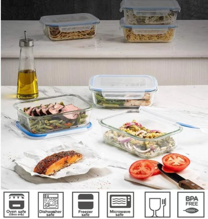 IKOO High Borosilicate Glass Food Storage Container with Airtight Leak-Proof Lids – Oven and Microwave Safe Meal Prep Container 0