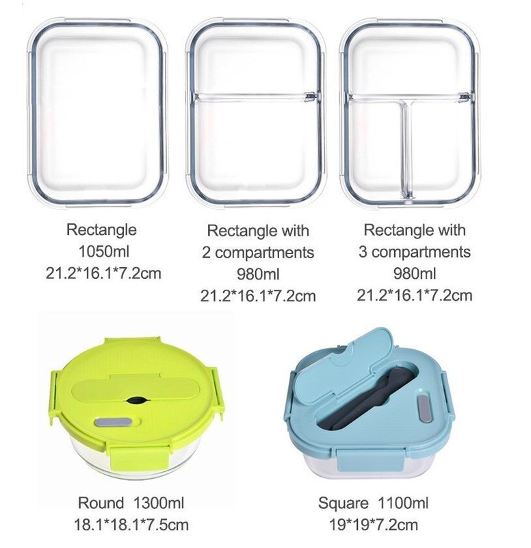 IKOO Microwave Safe High Borosilicate Glass Lunch Box with Leak-Proof Lid
