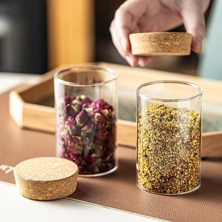 IKOO High Borosilicate Glass Storage Jar with Airtight Cork Lid