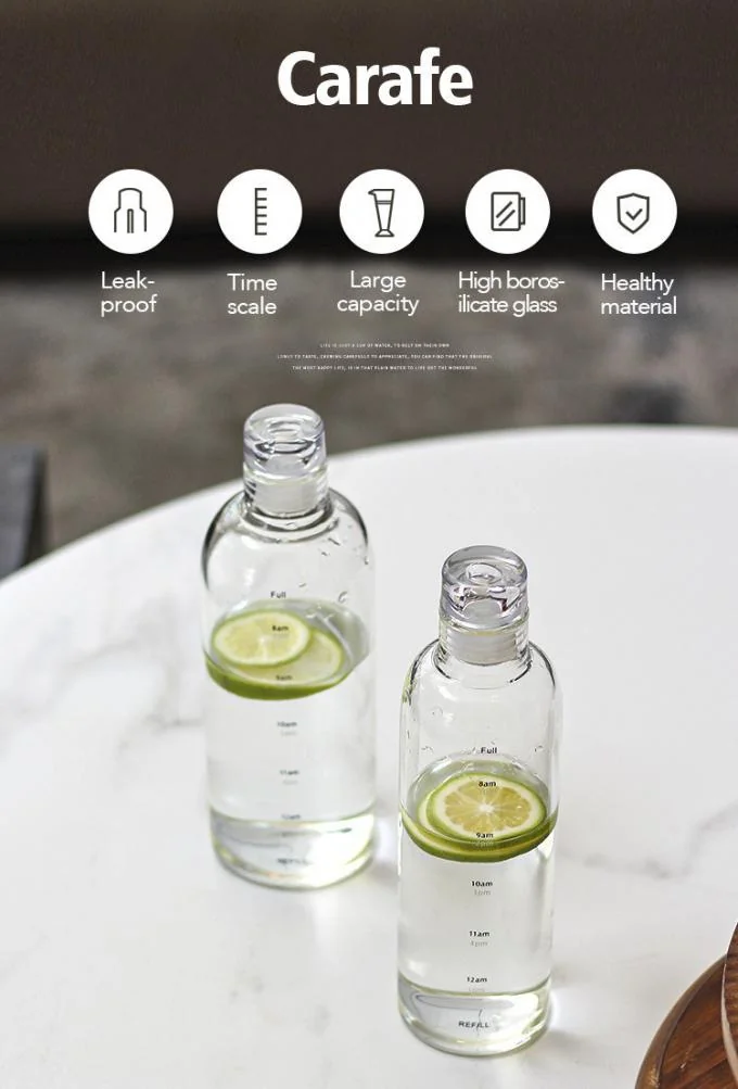 IKOO High Borosilicate Glass Water Bottle with Leak-proof Airtight Lid and Time Marker Reminder – Dishwasher Safe 0