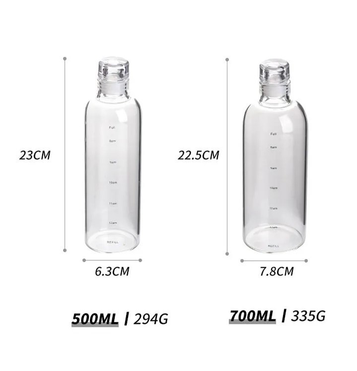 IKOO Borosilicate Glass Water Bottle with Leak-proof Airtight Lid and Time Marker Reminder
