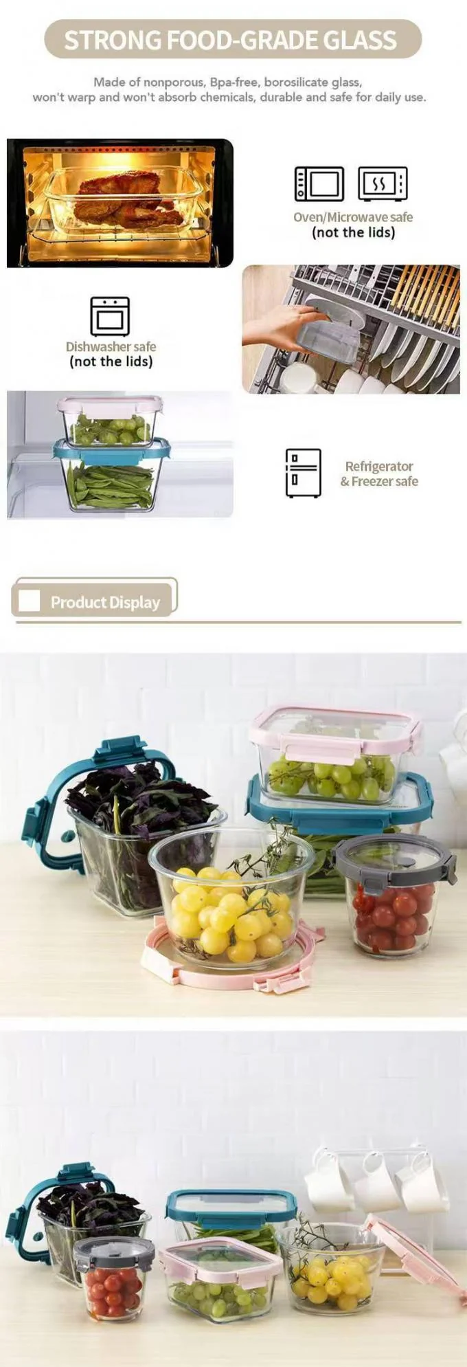 IKOO Large Capacity Airtight Glass Food Storage Container with BPA Free High Borosilicate Glass Lid 1