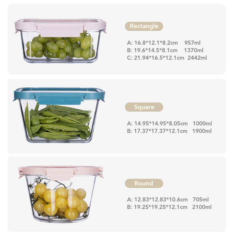 IKOO Large Capacity Airtight Glass Food Storage Container with Temper Glass Lid