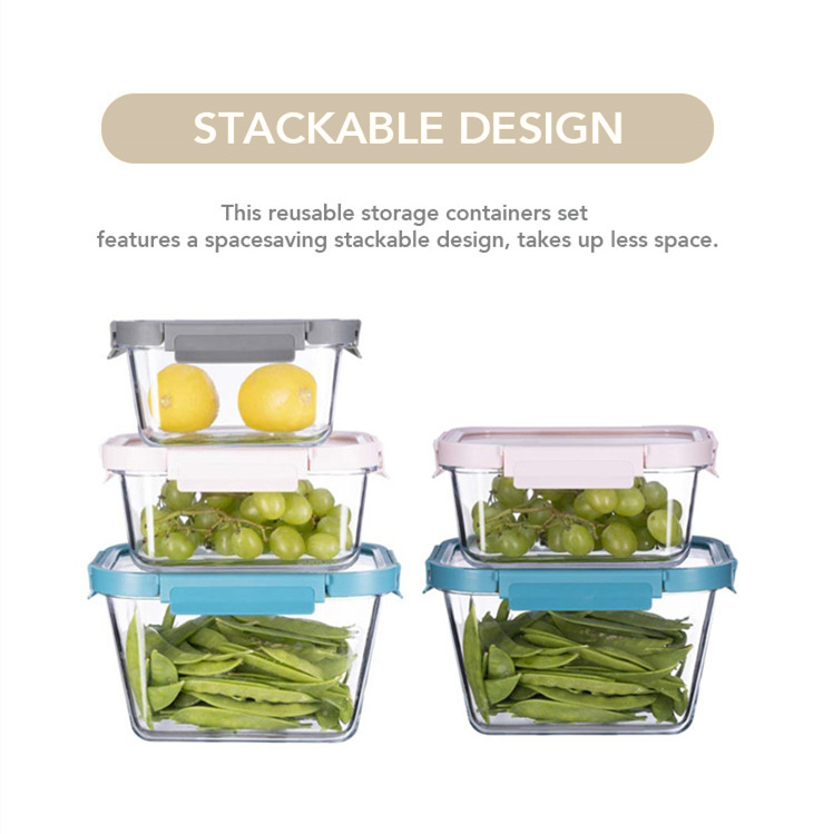 IKOO Large Capacity Airtight Glass Food Storage Container with Temper Glass Lid